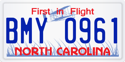 NC license plate BMY0961