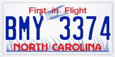 NC license plate BMY3374