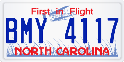 NC license plate BMY4117