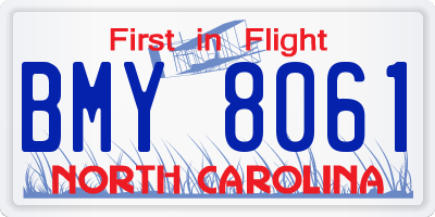 NC license plate BMY8061