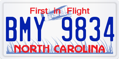 NC license plate BMY9834