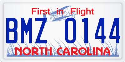 NC license plate BMZ0144