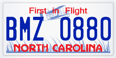 NC license plate BMZ0880