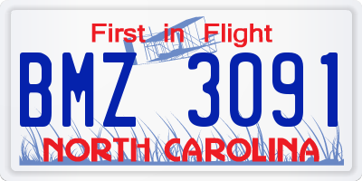 NC license plate BMZ3091