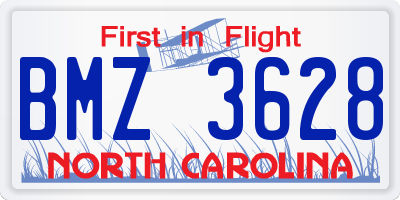 NC license plate BMZ3628