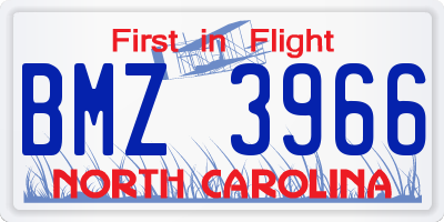 NC license plate BMZ3966