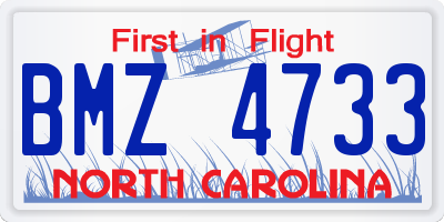 NC license plate BMZ4733
