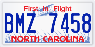 NC license plate BMZ7458