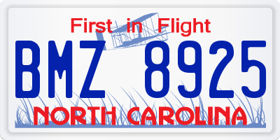 NC license plate BMZ8925