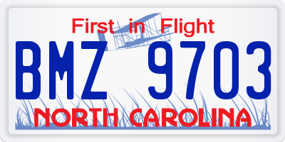 NC license plate BMZ9703
