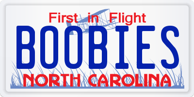 NC license plate BOOBIES