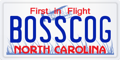 NC license plate BOSSCOG