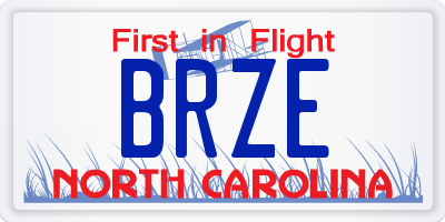 NC license plate BRZE