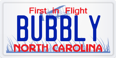 NC license plate BUBBLY