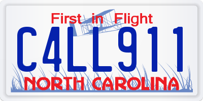 NC license plate C4LL911