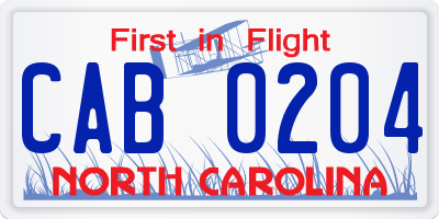 NC license plate CAB0204