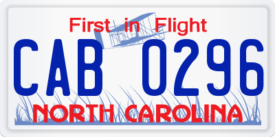 NC license plate CAB0296