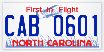 NC license plate CAB0601