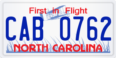 NC license plate CAB0762