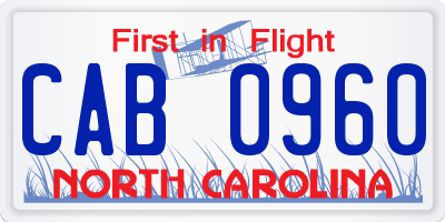 NC license plate CAB0960