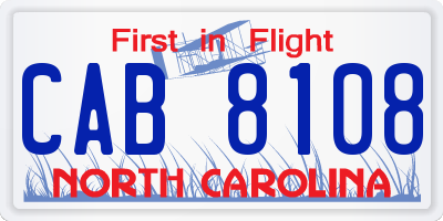NC license plate CAB8108