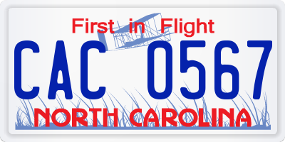 NC license plate CAC0567