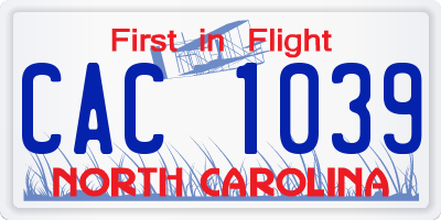 NC license plate CAC1039