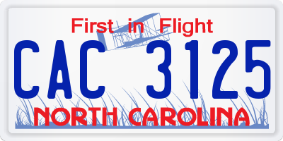 NC license plate CAC3125