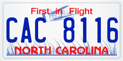 NC license plate CAC8116