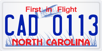 NC license plate CAD0113