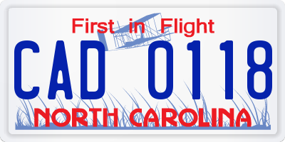 NC license plate CAD0118