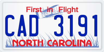 NC license plate CAD3191