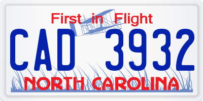 NC license plate CAD3932