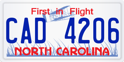 NC license plate CAD4206