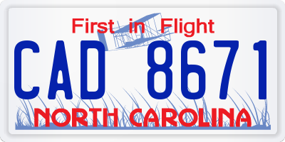 NC license plate CAD8671