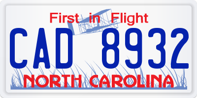 NC license plate CAD8932