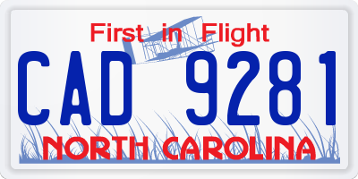 NC license plate CAD9281