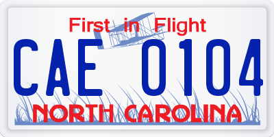 NC license plate CAE0104