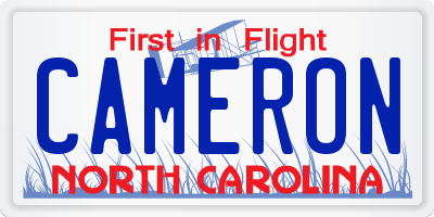 NC license plate CAMERON