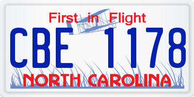 NC license plate CBE1178