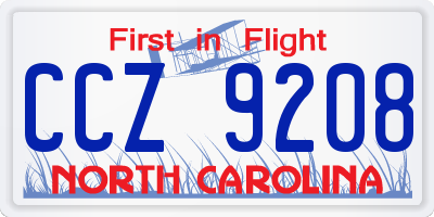 NC license plate CCZ9208