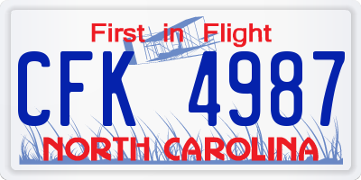 NC license plate CFK4987