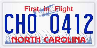 NC license plate CHO0412