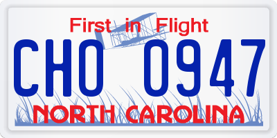 NC license plate CHO0947
