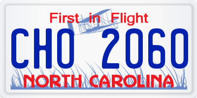 NC license plate CHO2060