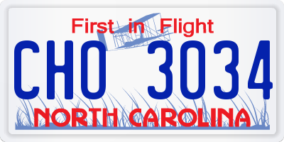 NC license plate CHO3034