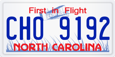 NC license plate CHO9192