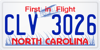 NC license plate CLV3026