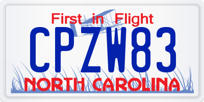 NC license plate CPZW83