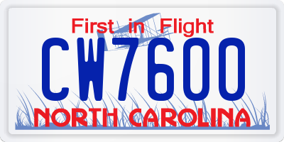 NC license plate CW7600